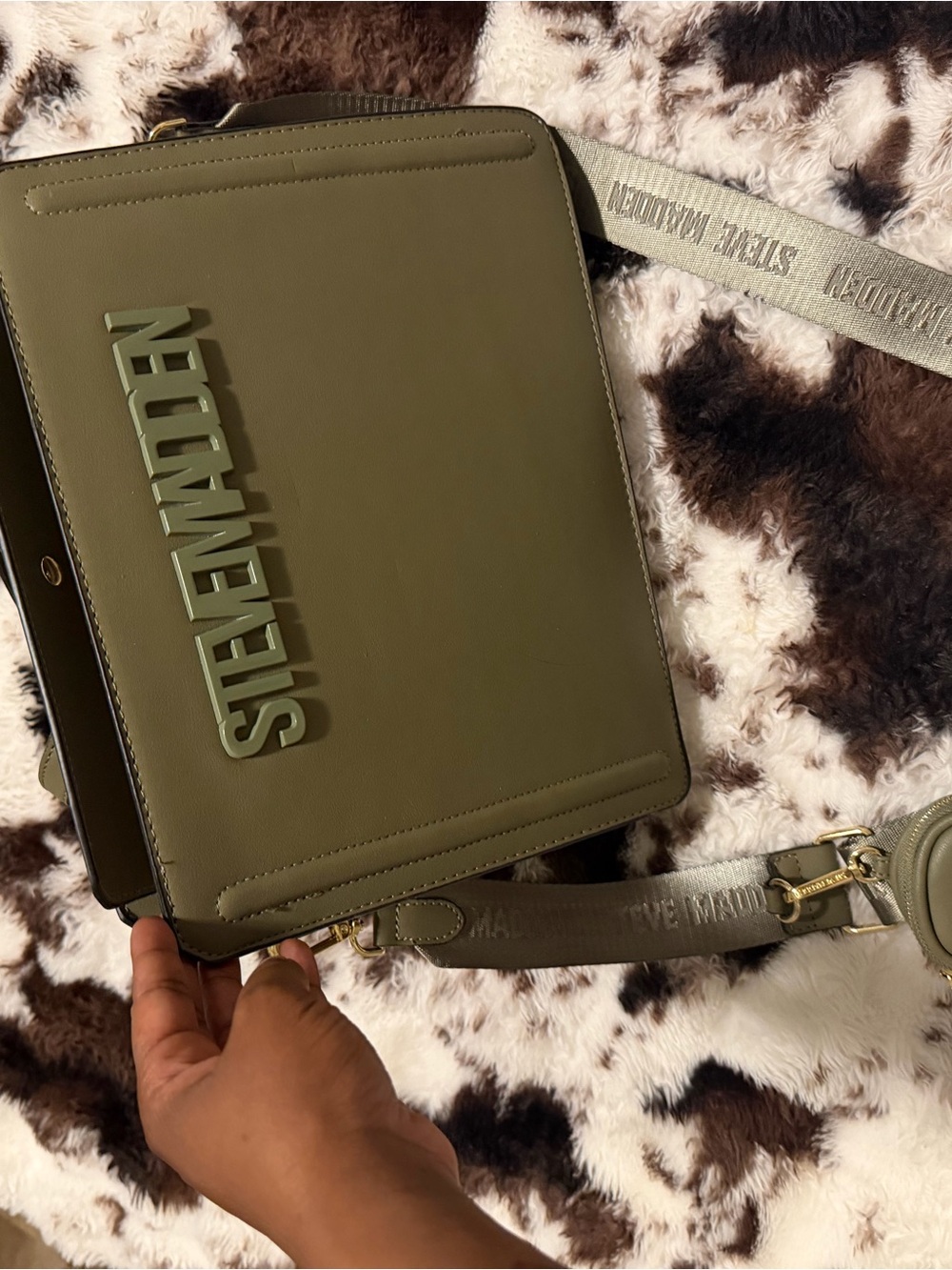 Steve Madden Olive Crossbody Messenger Bag with Logo Strap